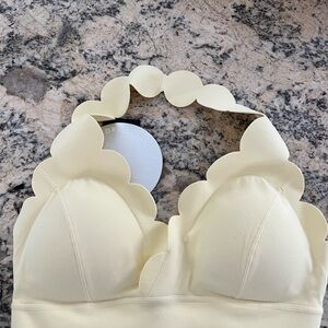 Elegant Cream Scalloped Bra, halter style- lemon color